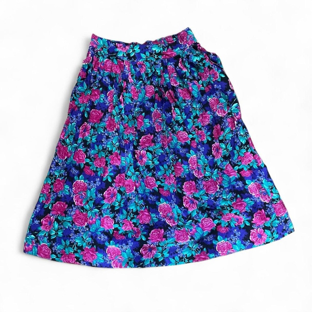 K&L Sportswear Women's 14 Multicolor Floral Pleated Elastic Waist Midi Skirt